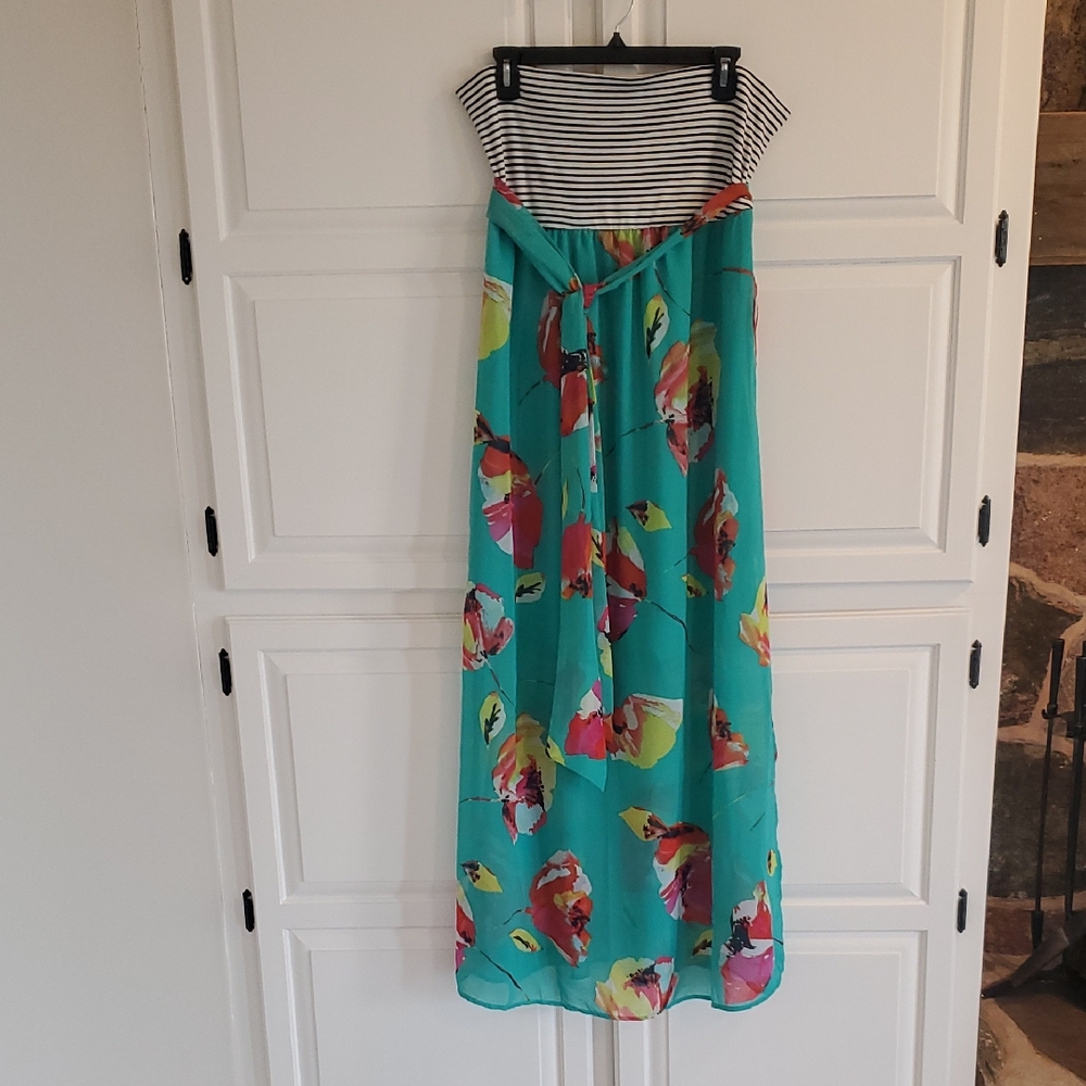 Xhilaration Halter Top Dress, Size L, Striped Halter Top & Colorful Skirt